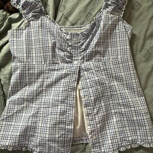 Hollister Blue and White Gingham Top
